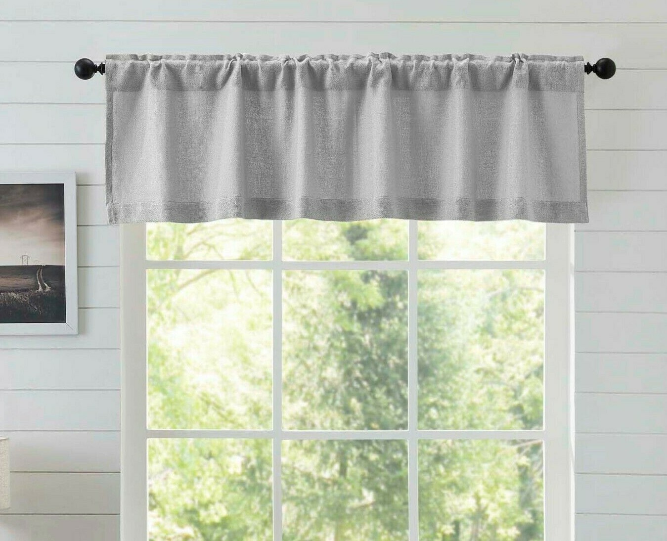 NEW Farmhouse BURLAP VALANCE DOVE GRAY Window Curtains 60″ W Chic Cottage Cotton