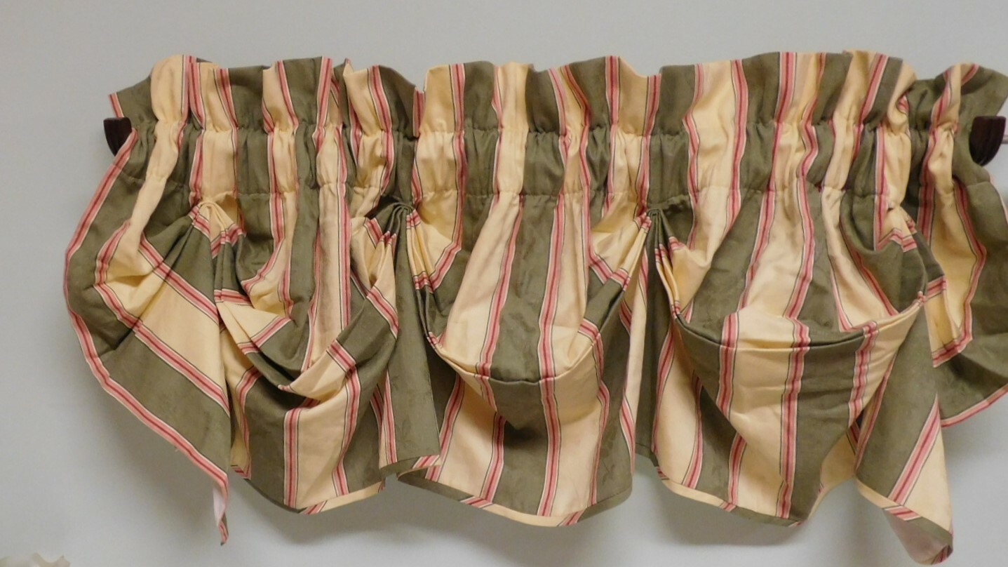 WAVERLY GREEN STRIPED GATHERED LINED VALANCES- BROCADE FINISH-4 AVAILABLE