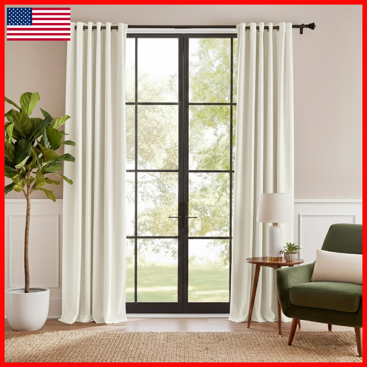 Ryb Home White Velvet Curtains 108 Inches Room Darkening Opaque Plush Velvet