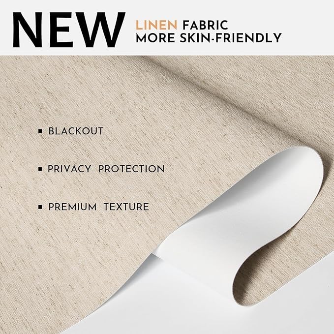 Blackout Beige Linen Natural Woven METechs Custom Size Cordless Roller Shades