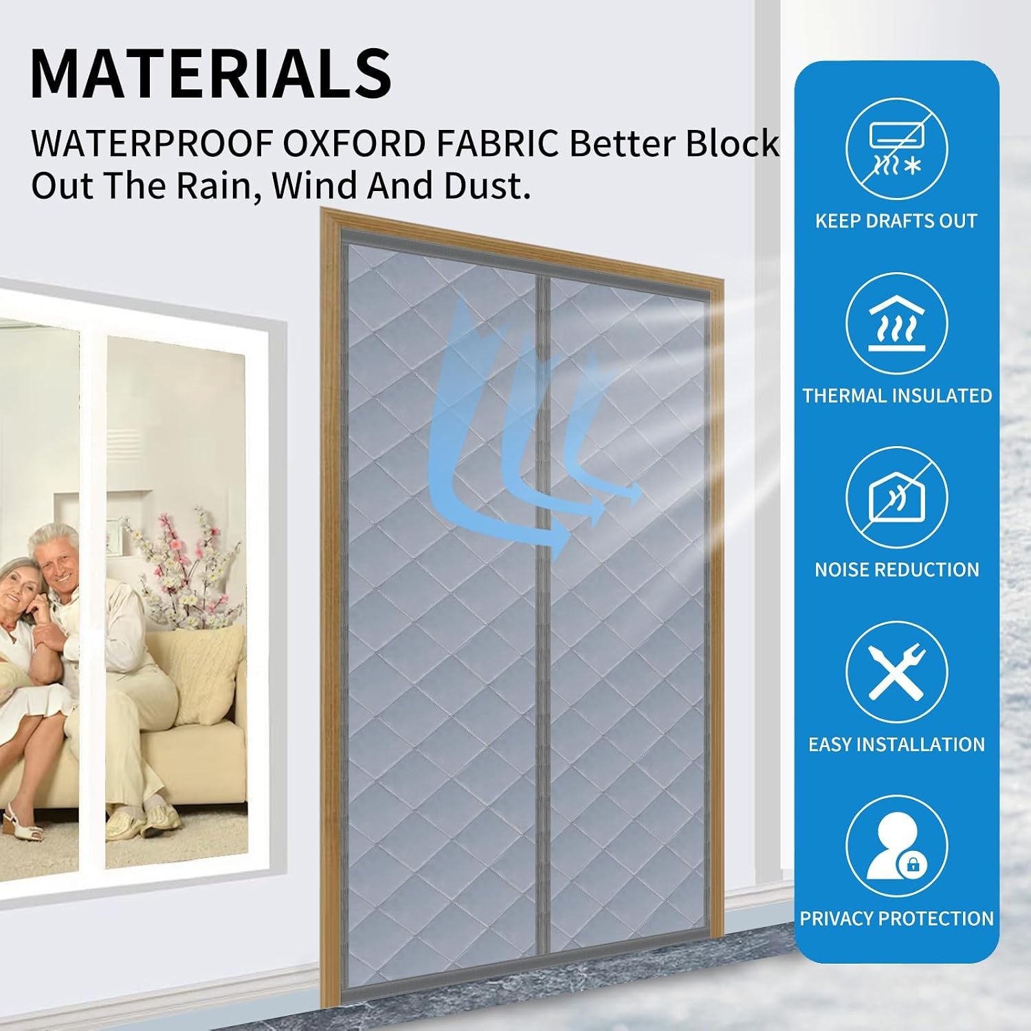 Thermal Insulated Magnetic Door Curtain (Fits Door Opening 36 x 78 in Actual