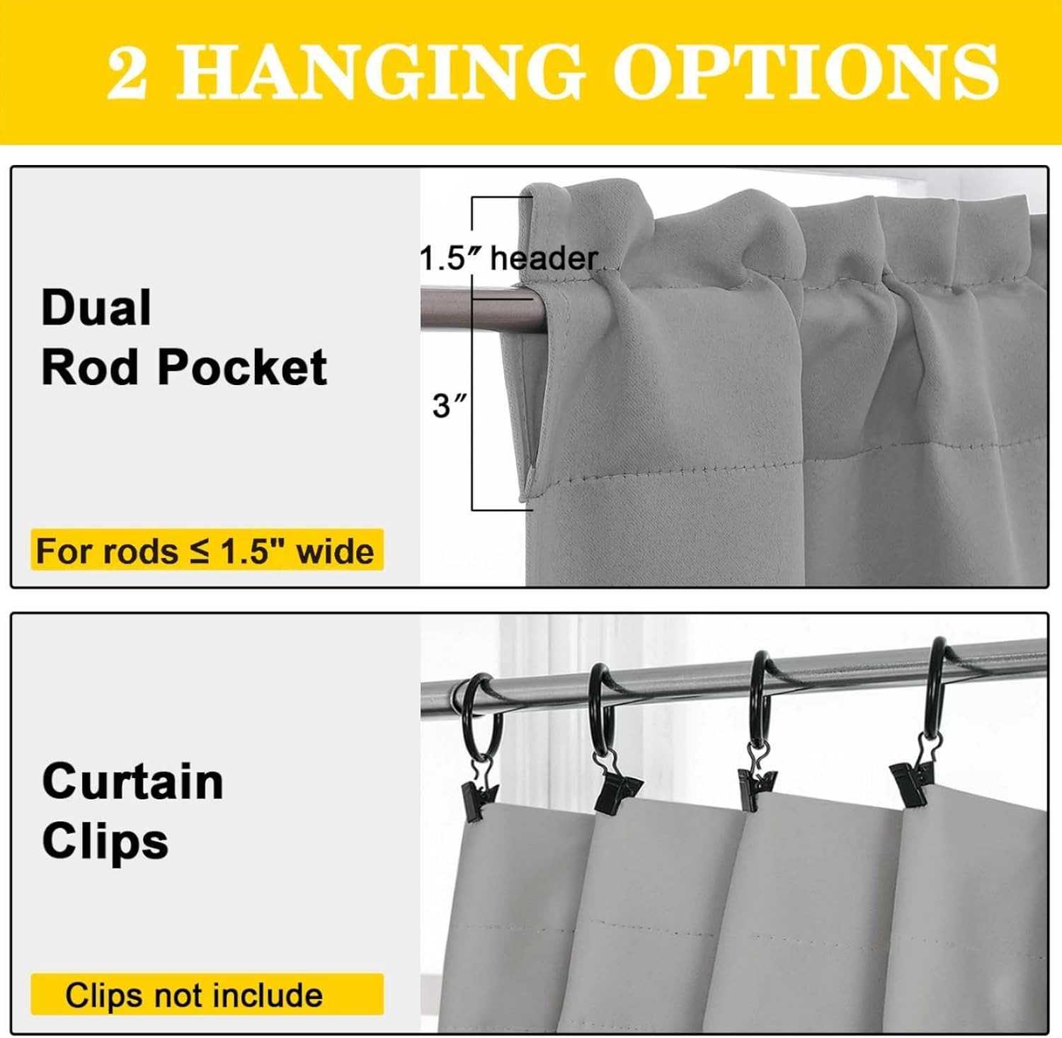 Silver Grey Valances for Windows 1 Piece, Soft Solid Thermal Insulated Blackout