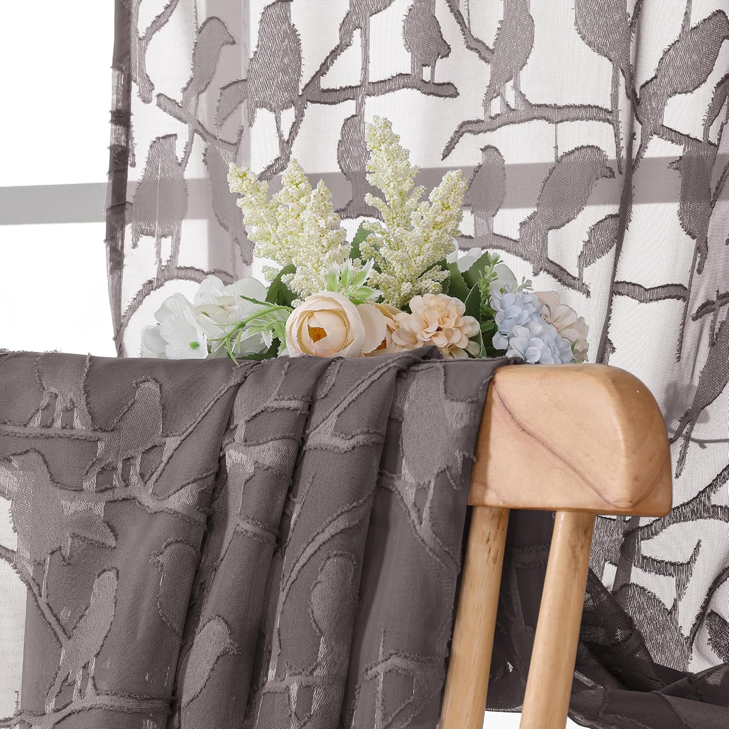 Anji Chocolate Brown Sheer Curtains 54 Inches Long 2 Panels Set for Living Room,