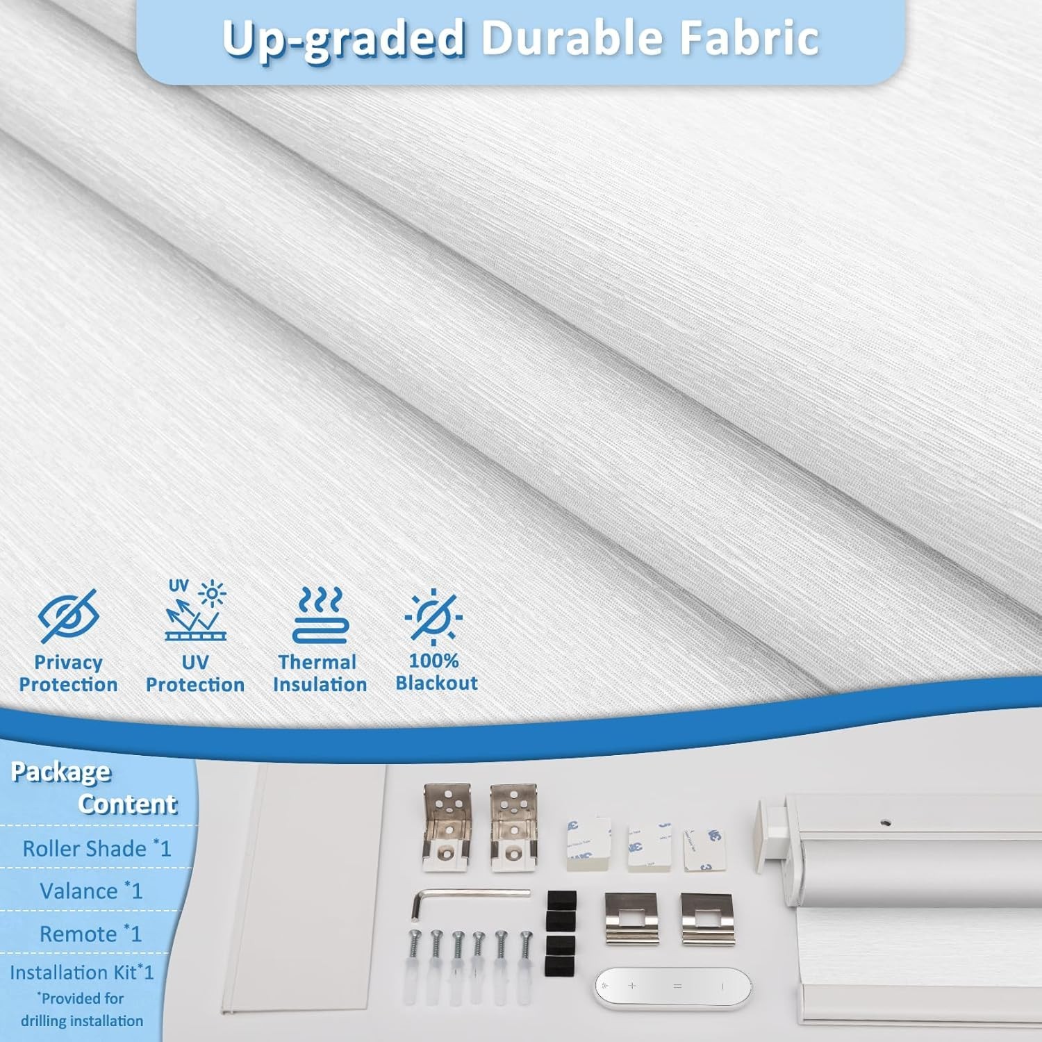 Smart Motorized Blinds with Remote, Cordless No-Drill Automatic Roller Shades