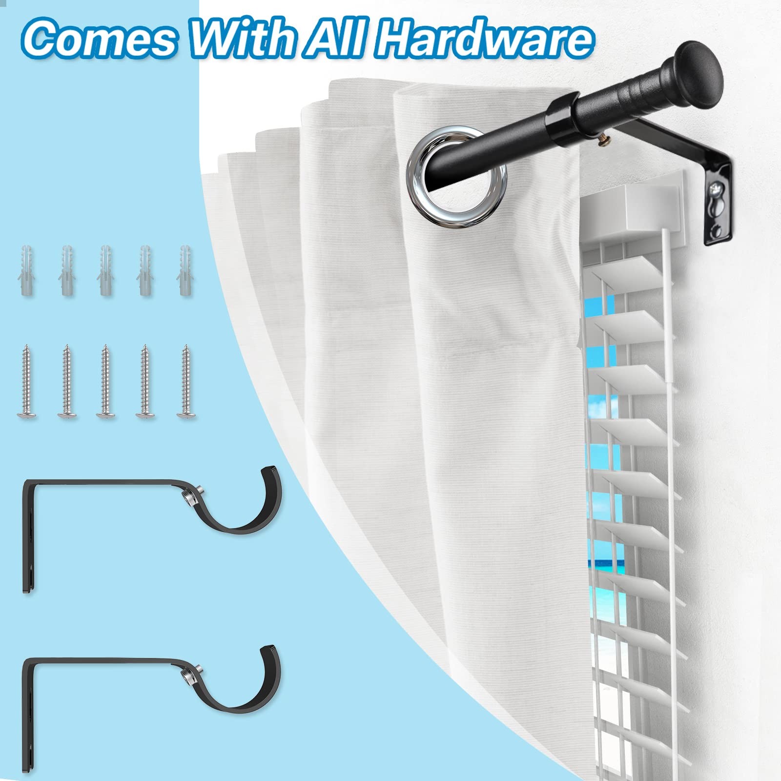 Matte Black 5/8 Inch 2Pack 2848 In Small Decorative Window Curtain Rods Set