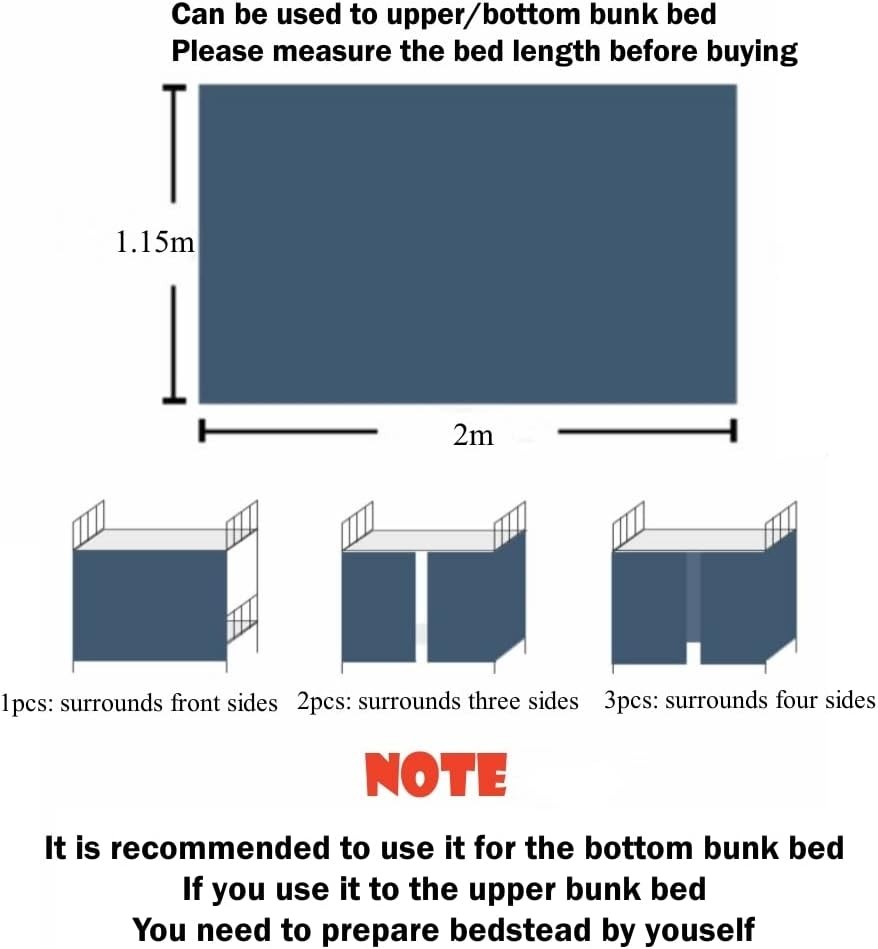 2 Pieces Upper/Bottom Bunk Bed Curtains Dorm Home Blackout Bed Cloth Curtain