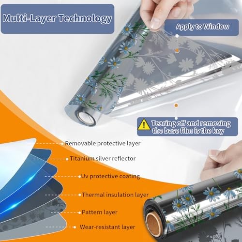 Upgraded Window Privacy Film One Way Daytime 17.5 x 78.7 in Silver(daisy)