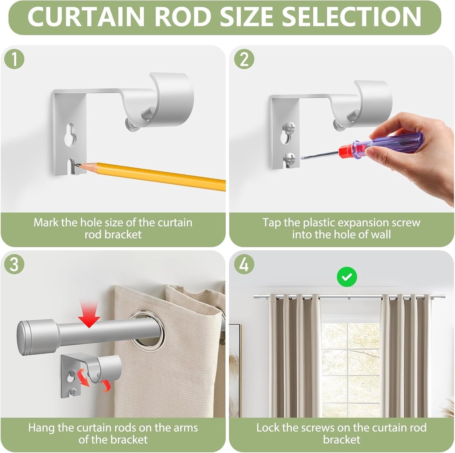 30″-90″ Adjustable Curtain Rod with Brackets 5/8″ Dia for 30″-84″ Window, Silver