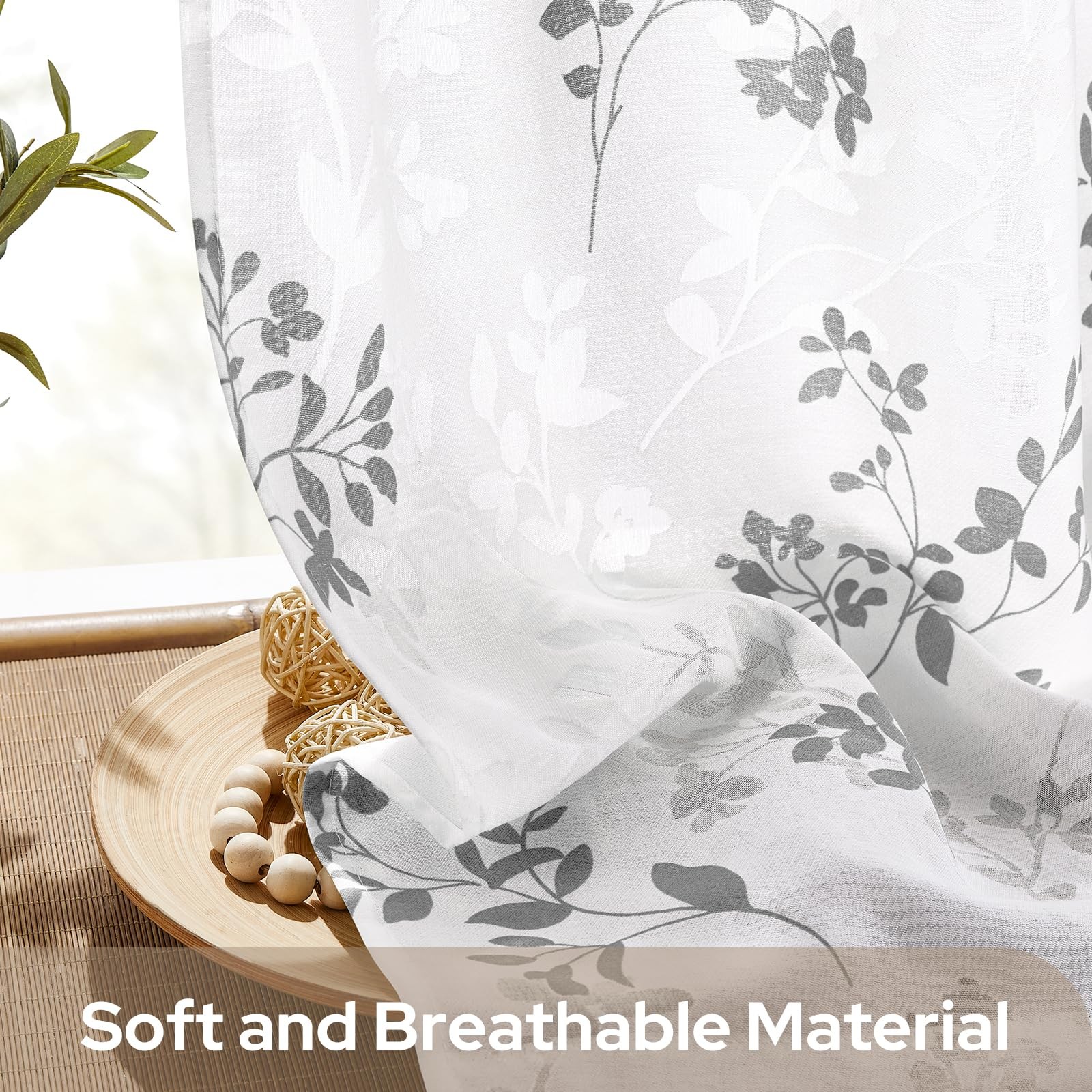 Kitchen Curtains 45 Inch Length Cafe Tier Drapes, Light Filtering Semi Sheer …