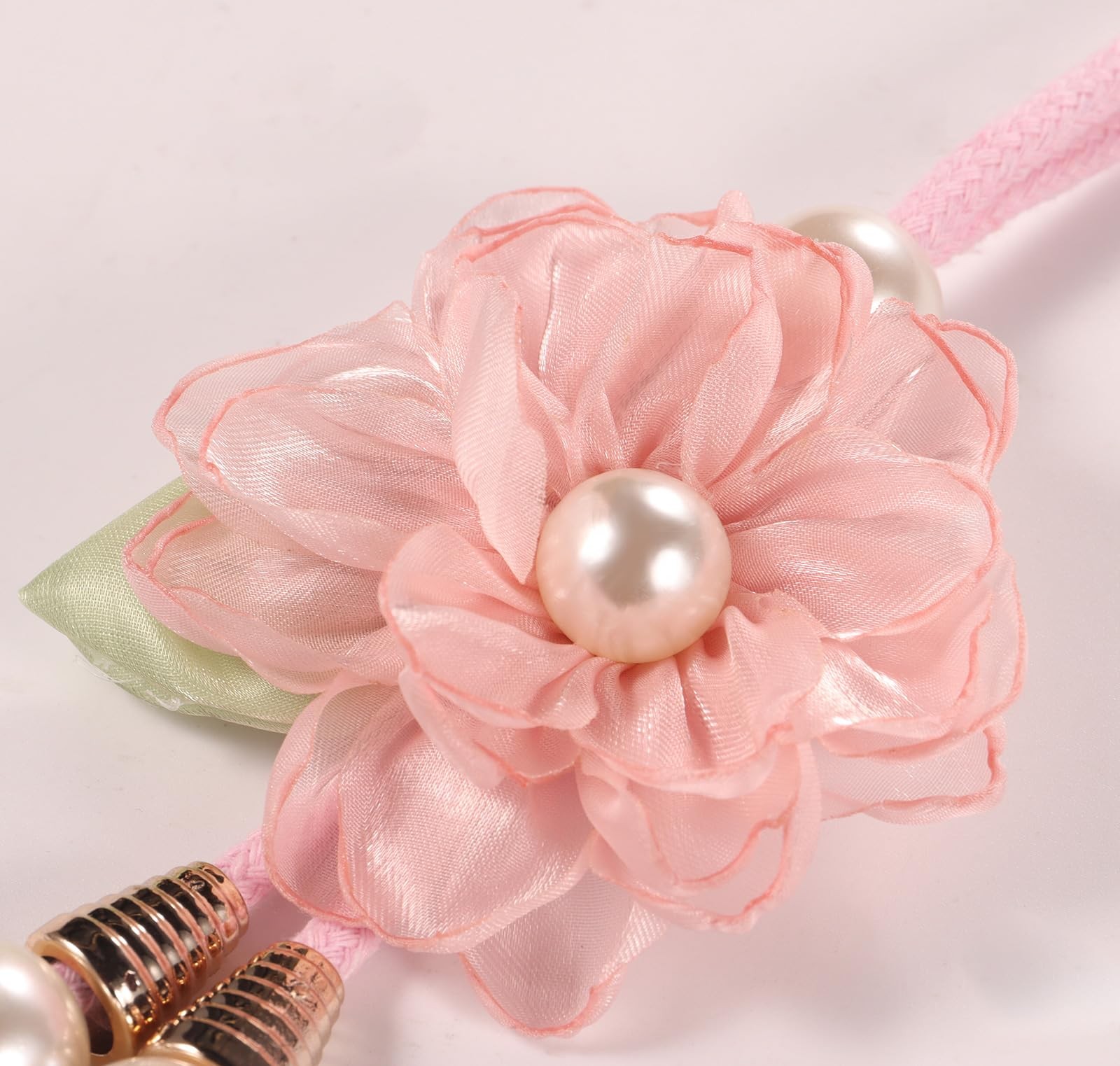 Adjustable Curtain Tiebacks， 4-Pack Hand-Woven Rope with Silk Flower & Pearl，…