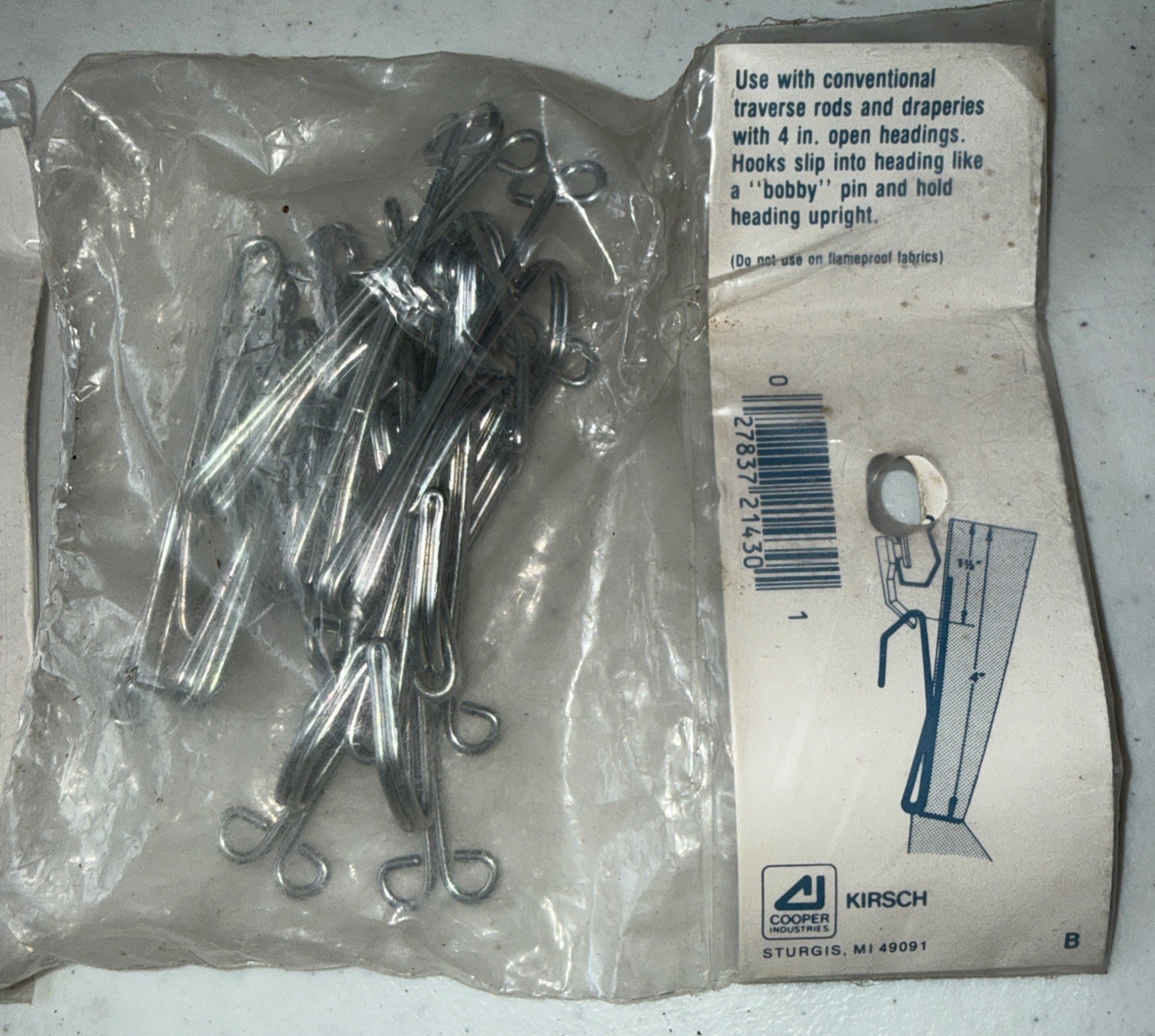 NOS 33 Total Kirsch Drapery Quick Hook Slip-In Hooks for 4″ Traverse Rods