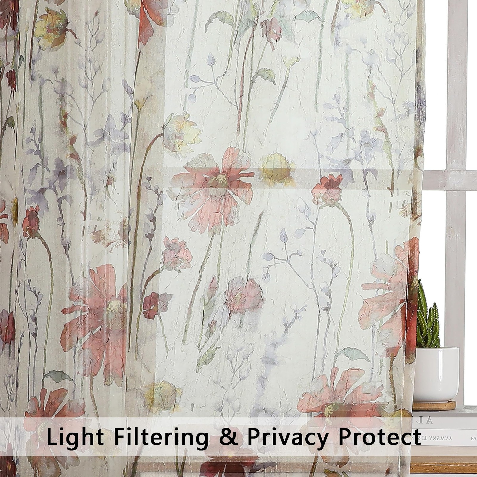 Crushed Valance Sheer Curtains 14 Inches 42″W x 14″L (Pack of 2) Multi Color