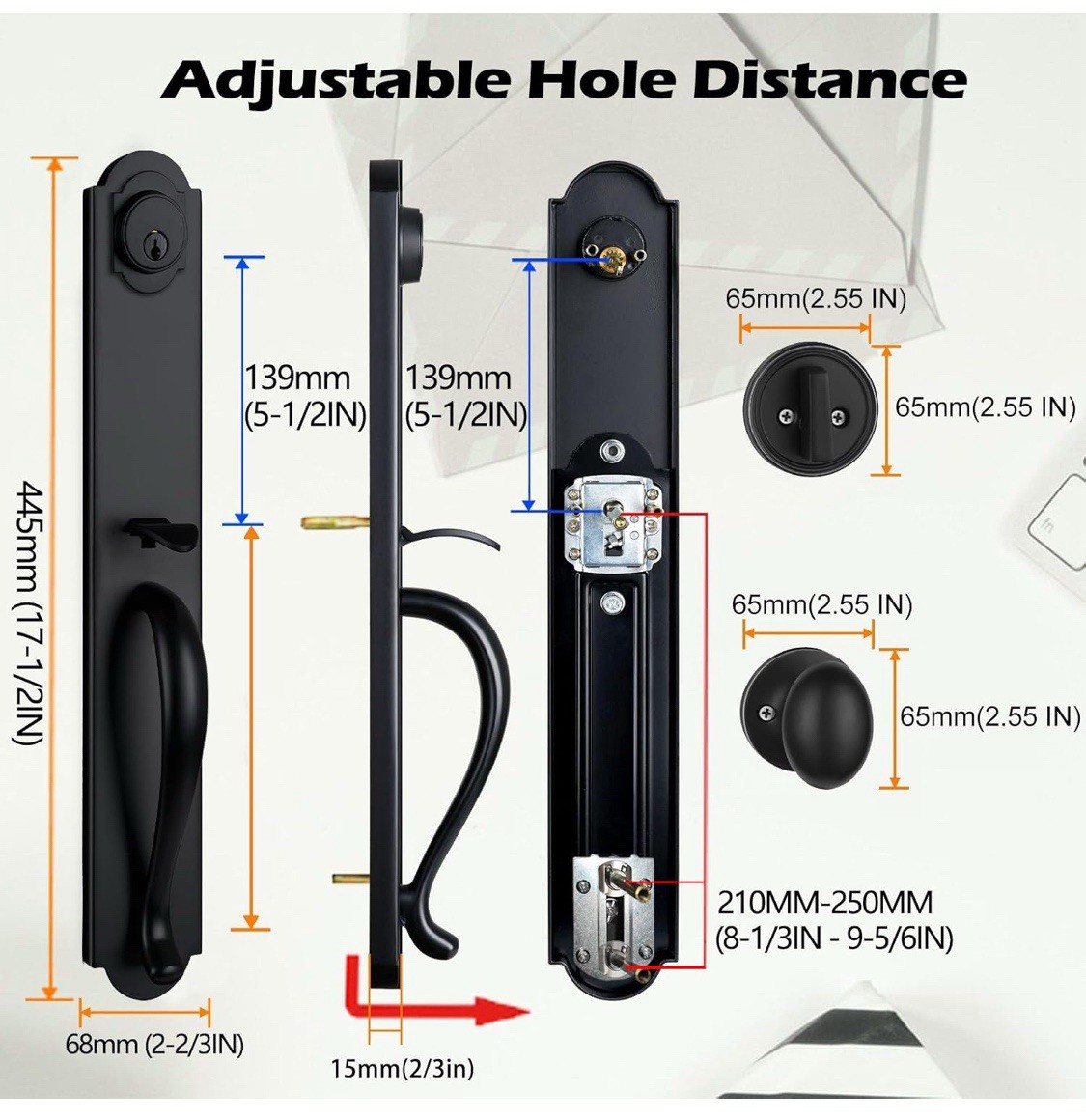 NEWBANG Matte Black Double Door Handle Set,(Keyed and Dummy Set),MDHST2018DB-…