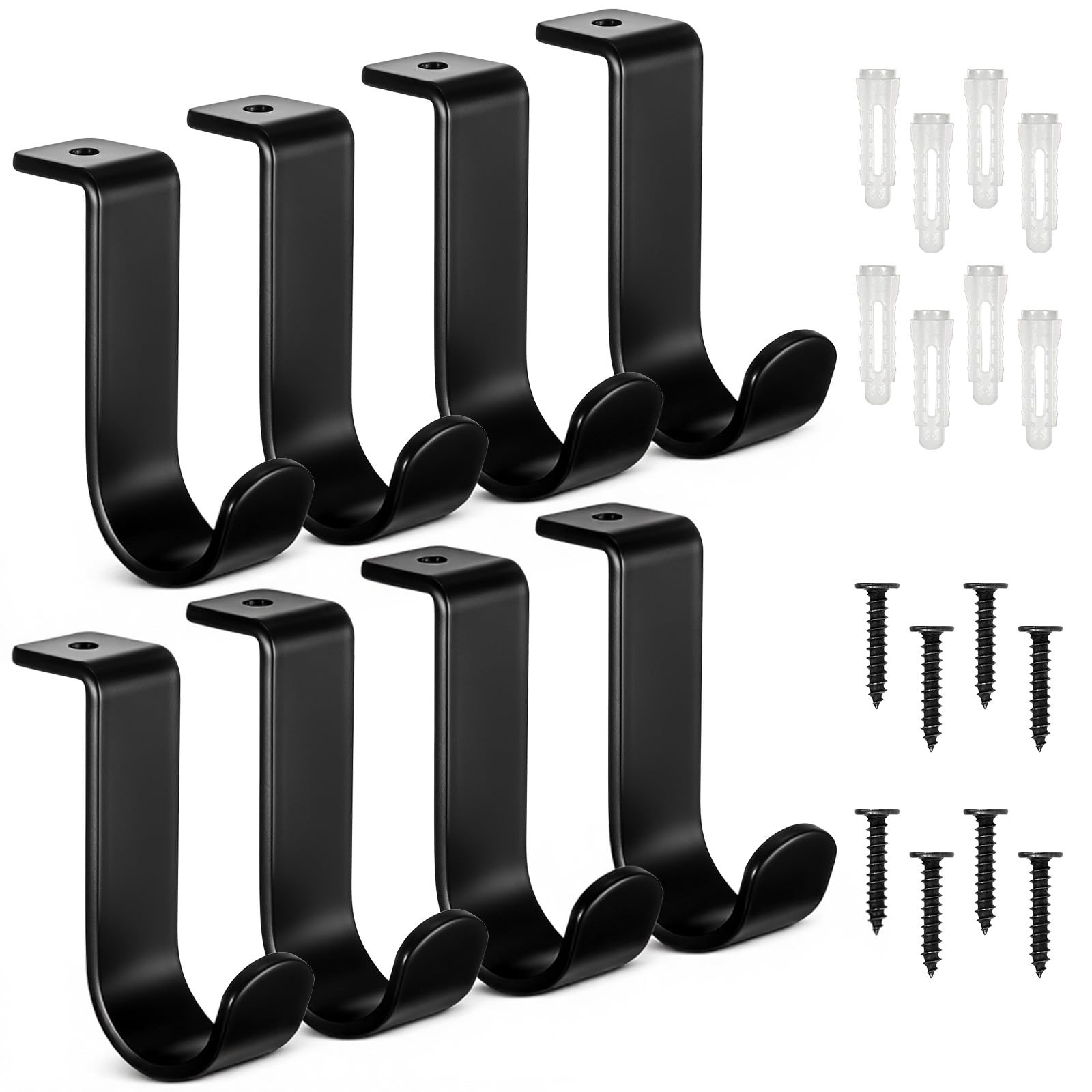 8 PCS Black Metal Heavy Duty Ceiling Mount Curtain Rod Brackets Kwik Hang