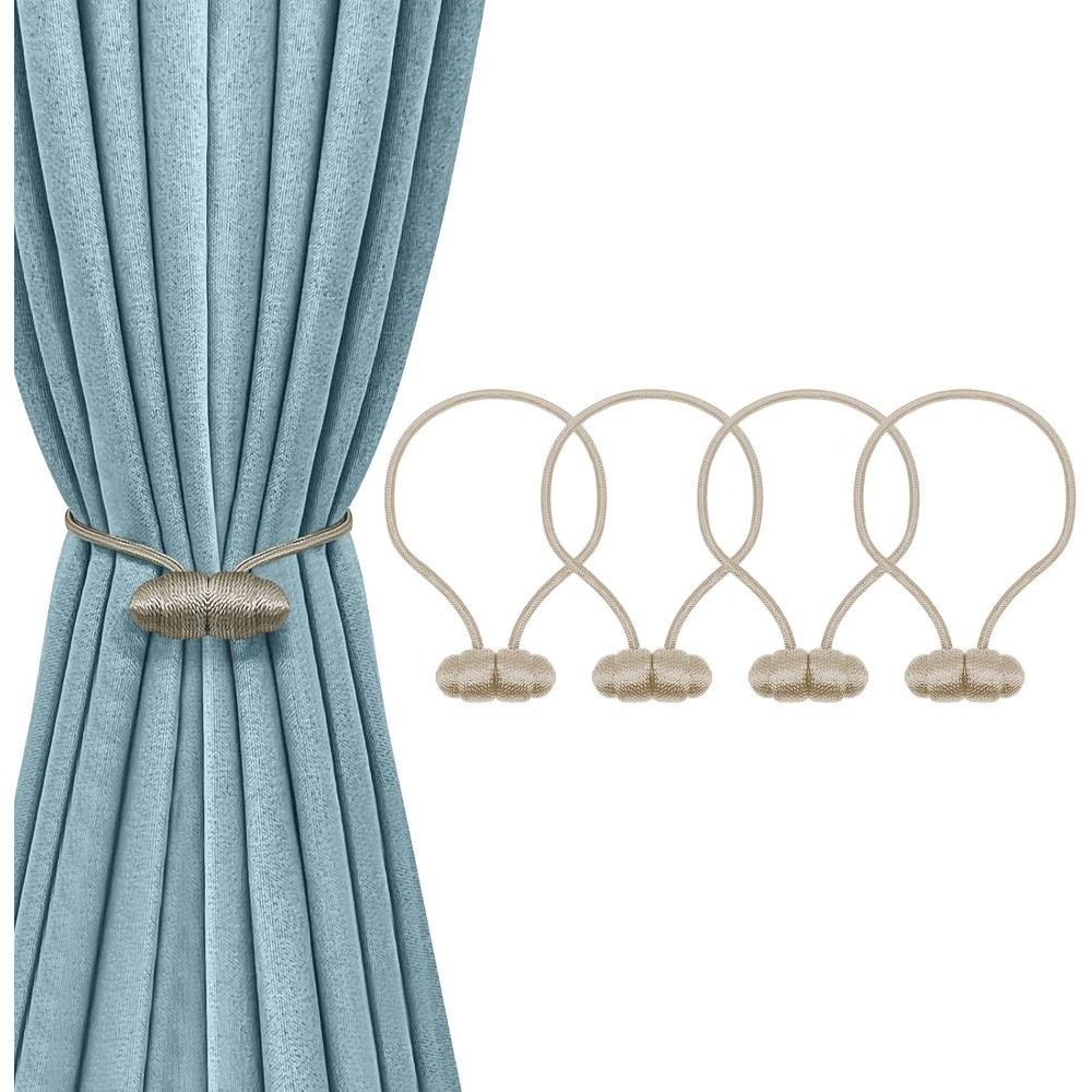 4PCS Beige Boho No Drill Magnetic Curtain Tiebacks for Home Decor | Decorative