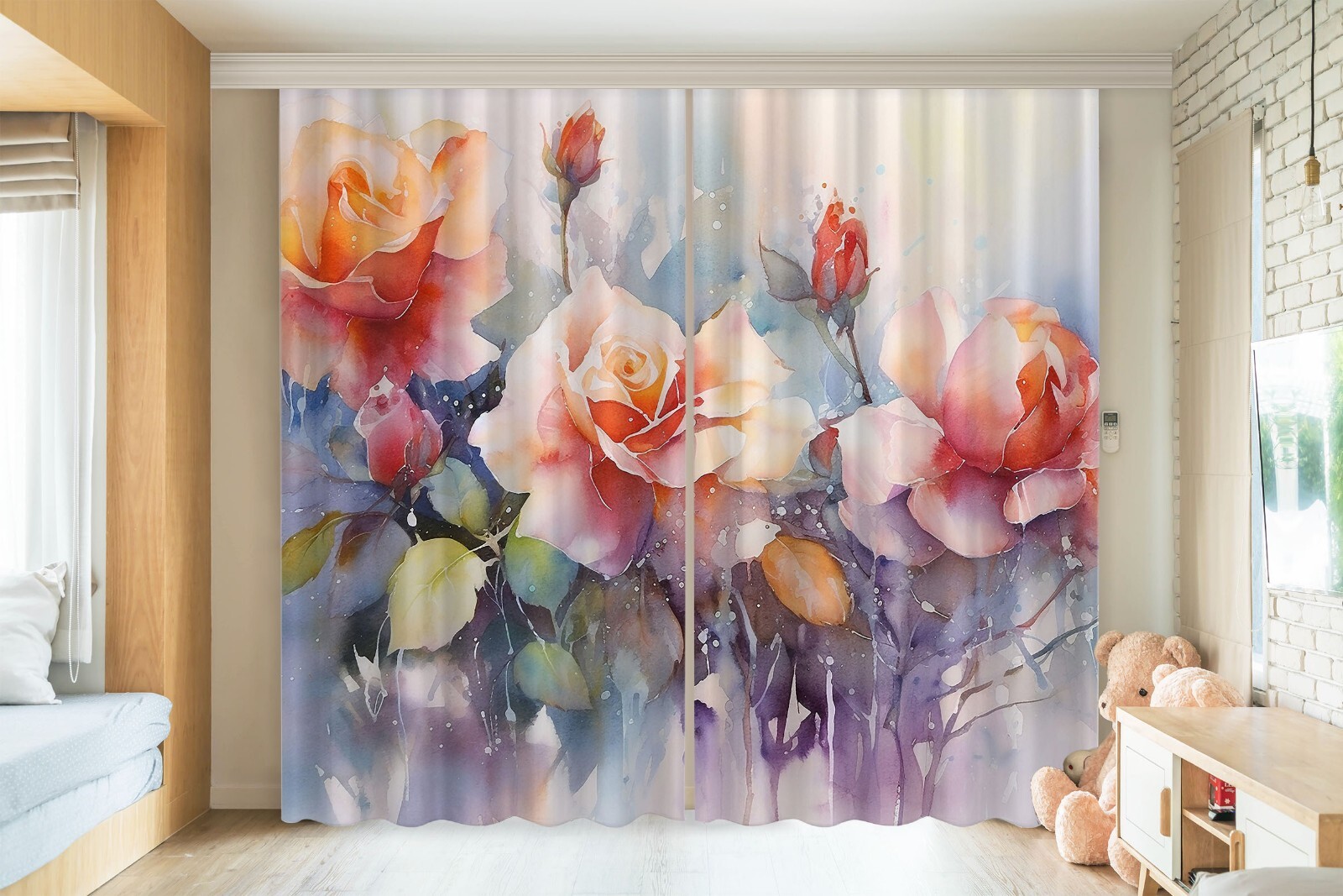 3D Watercolor Rose A6289 Photo Curtain Window Blockout Fabric Amy 2024
