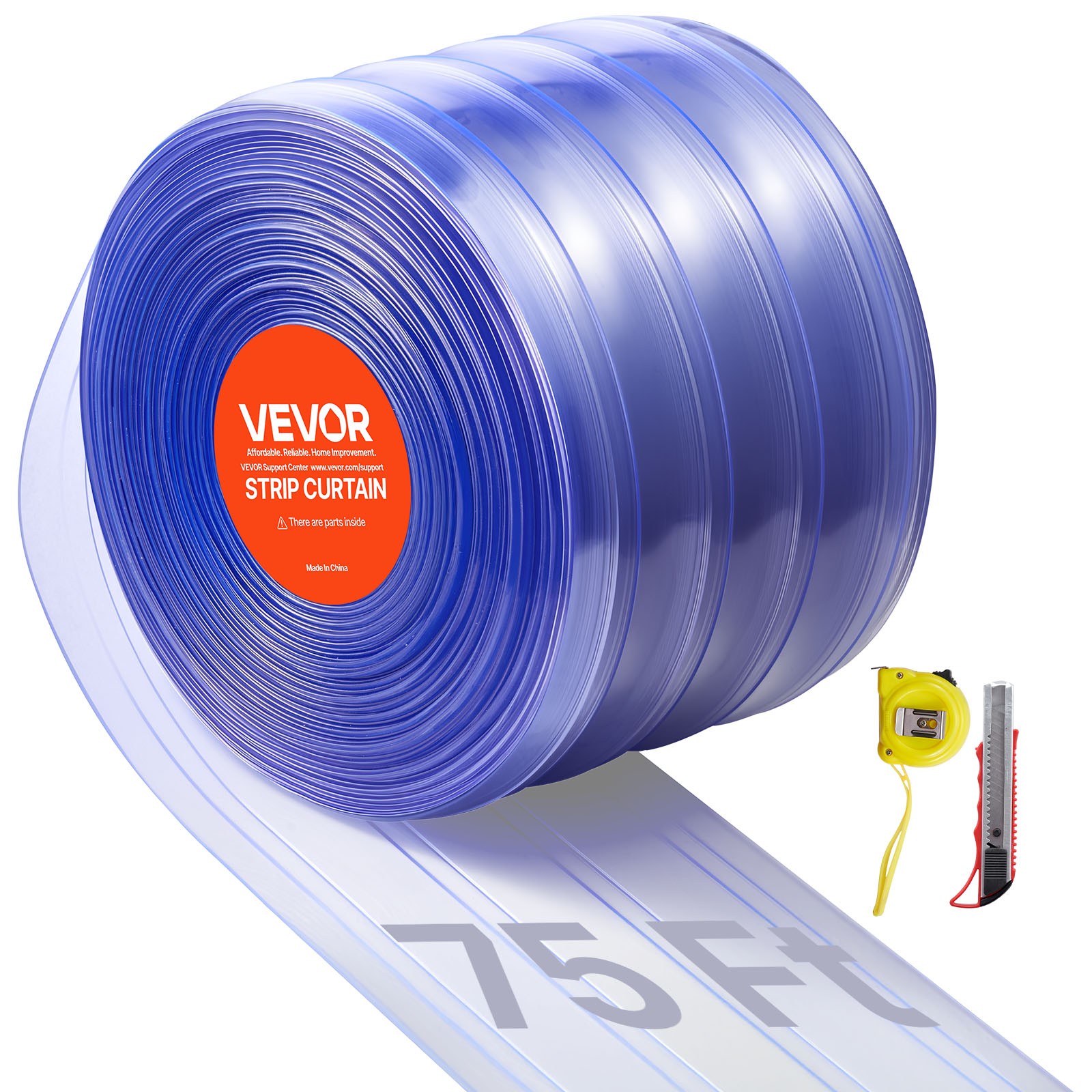 VEVOR PVC Strip Curtain 75 ft x 8 in Ribbed Plastic Door Strip Bulk Roll