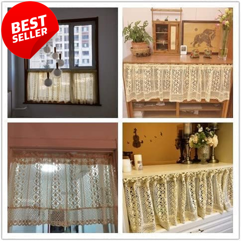 Rustic Boho Crochet Curtain Valance Handmade Farmhouse Lace Window Tier – US