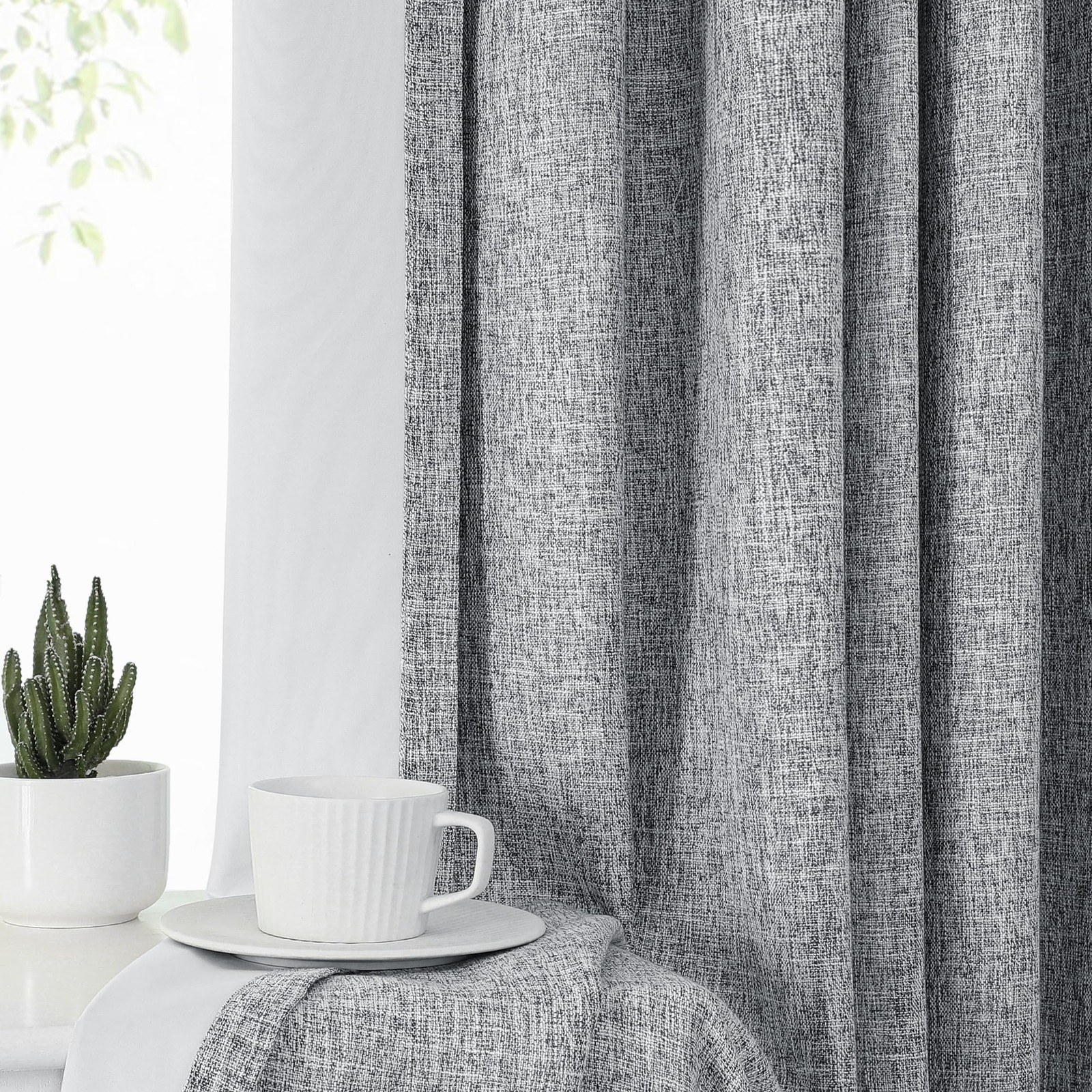 Central Park Pinch Pleated Full Blackout Curtain Panels Linen Texture Thermal