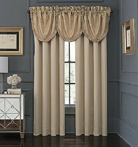 WATERFORD ABRIELLE WINDOW DRESSING 5pc DRAPES VALANCE CHAMPAGNE NIP
