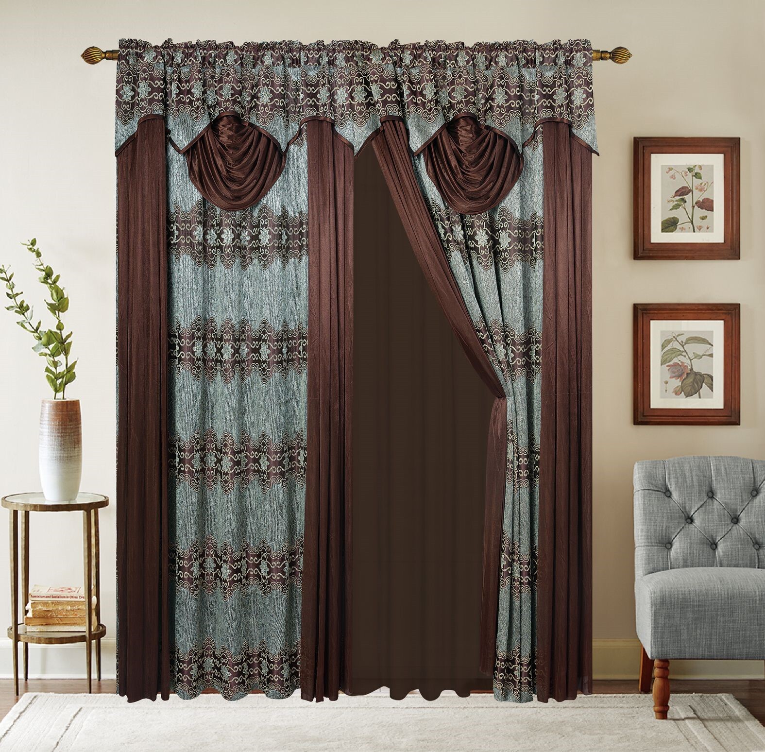 4 Piece Jacquard Window Curtains for Living Room, Curtain Set for Bedroom
