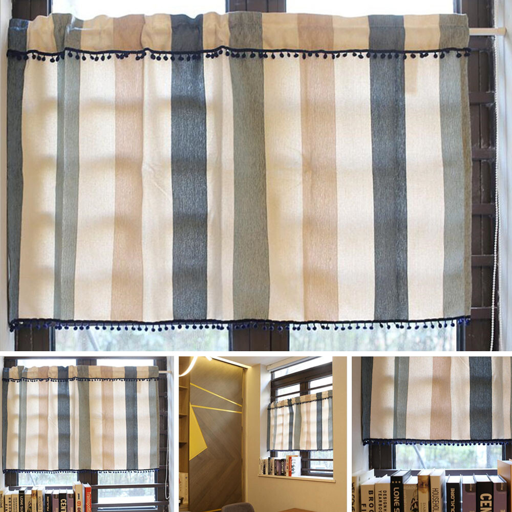 Stripes Short Curtain for Kitchen Cabinet Door Window Drape Valance Treatment