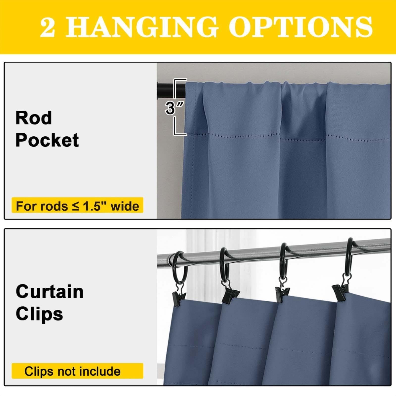 Denim Blackout Curtains for Bedroom Living Room 54 Inch Length 2 Panels Set, …