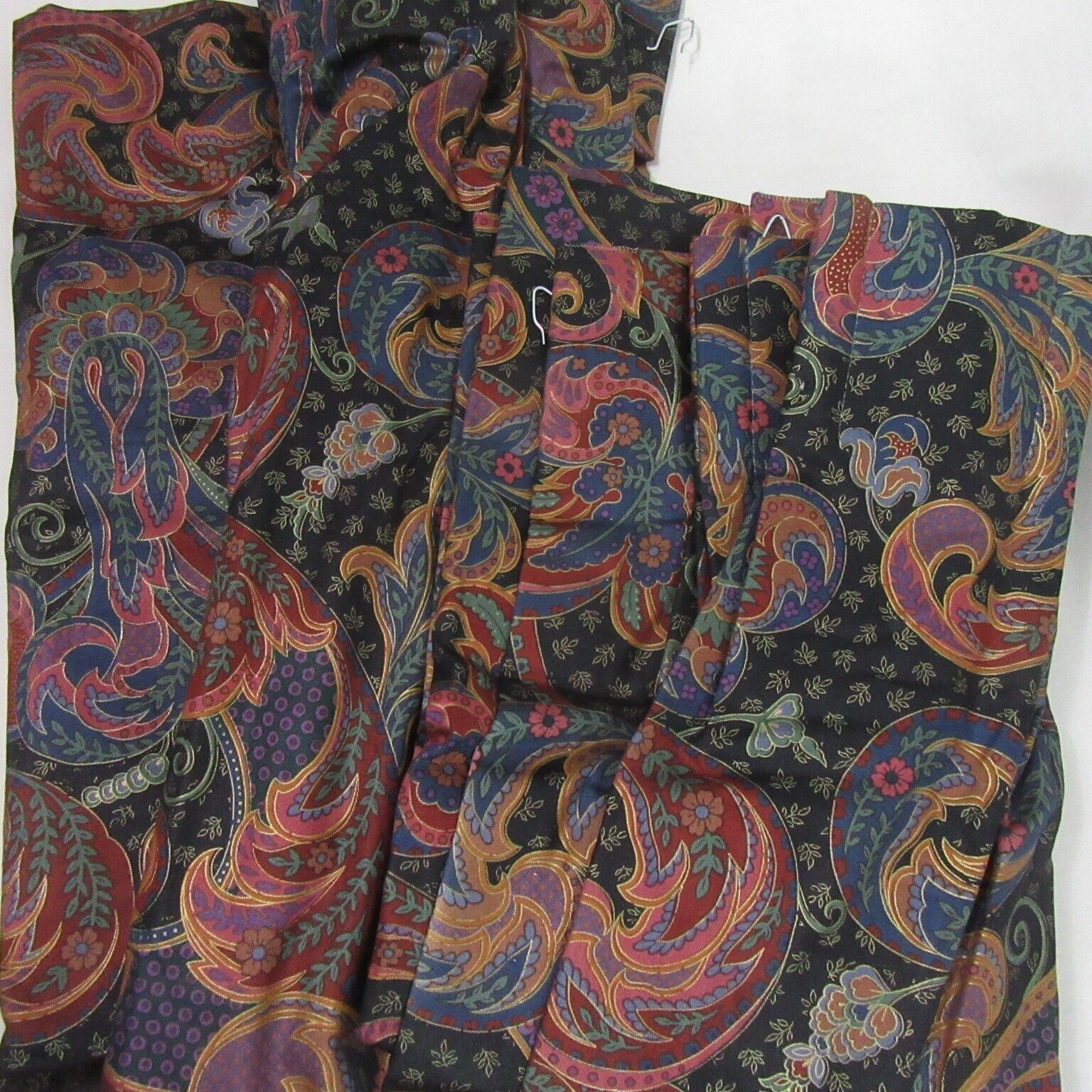 Interior Fabric Design Paisley Black Custom 2pc 64×63 Pinch Pleat Drapery Panels