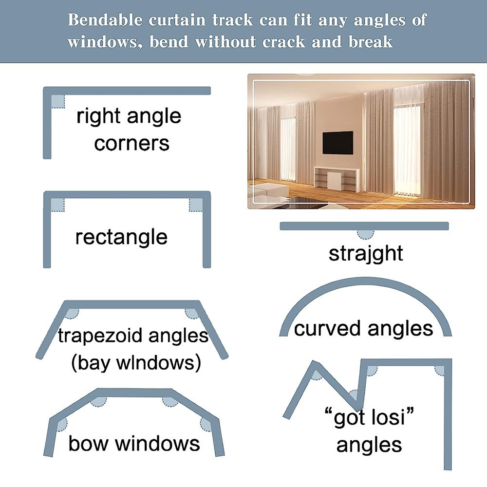 Wall Curtain Track Window Rod Pole Rail System Flexible Rail Track Mount US