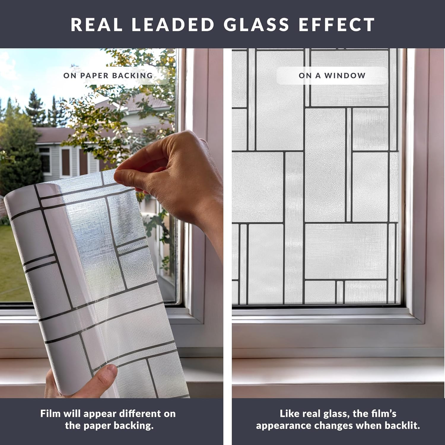 Empire Window Privacy Film by – Textured Leaded Glass Design, Static Cling, Day