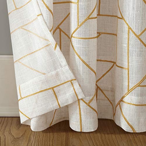 – 54889 Fragmented Geometric Embroidery Mid 50″W x 84″L (Pack of 1) Gold/Linen