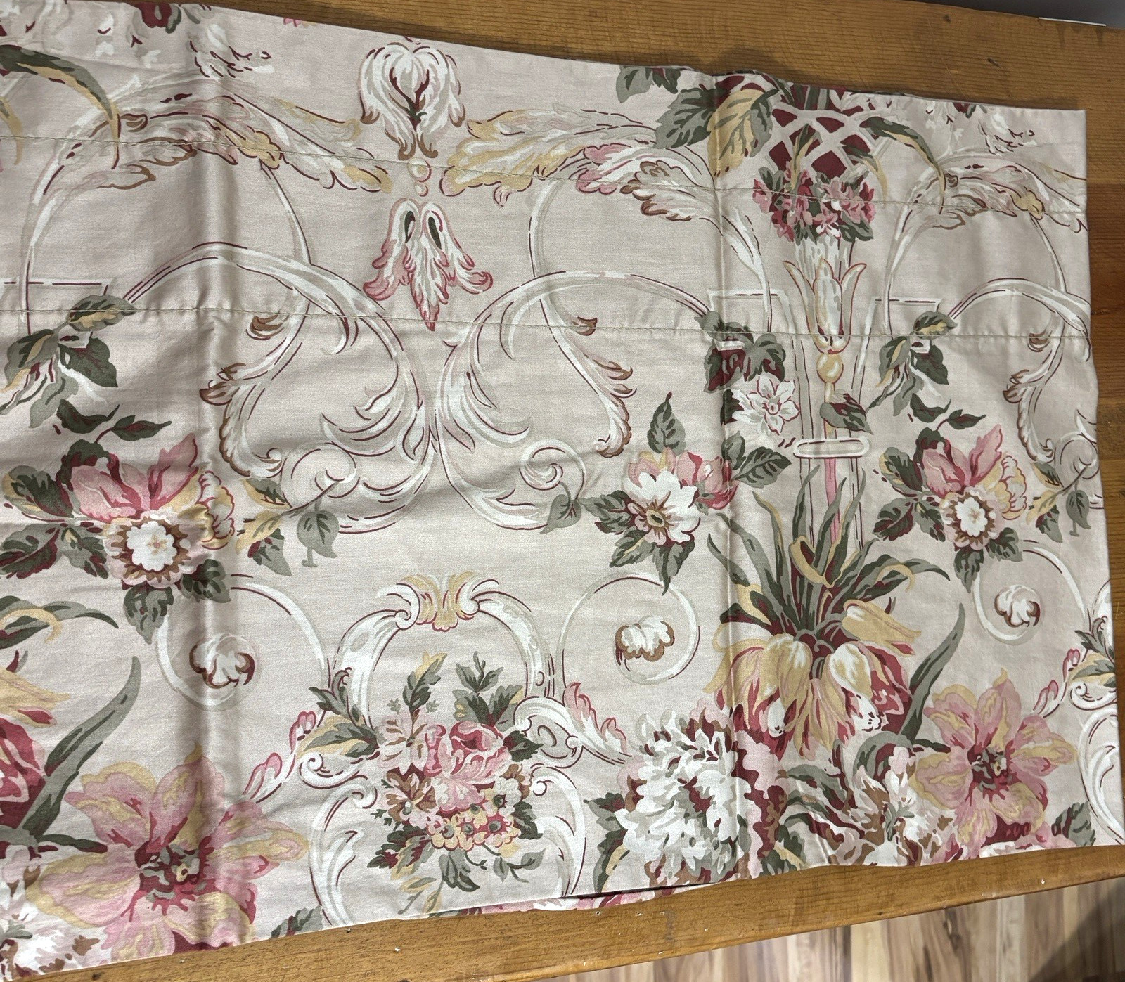 Ralph Lauren GUINEVERE Straight Valance 80” x 16.5 Tan Sage Pink Floral