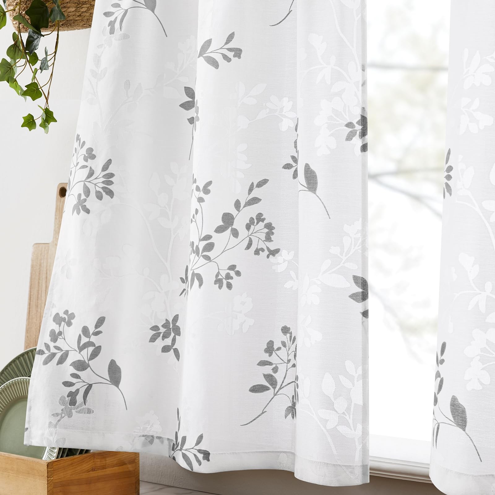 Kitchen Curtains 45 Inch Length Cafe Tier Drapes, Light Filtering Semi Sheer …
