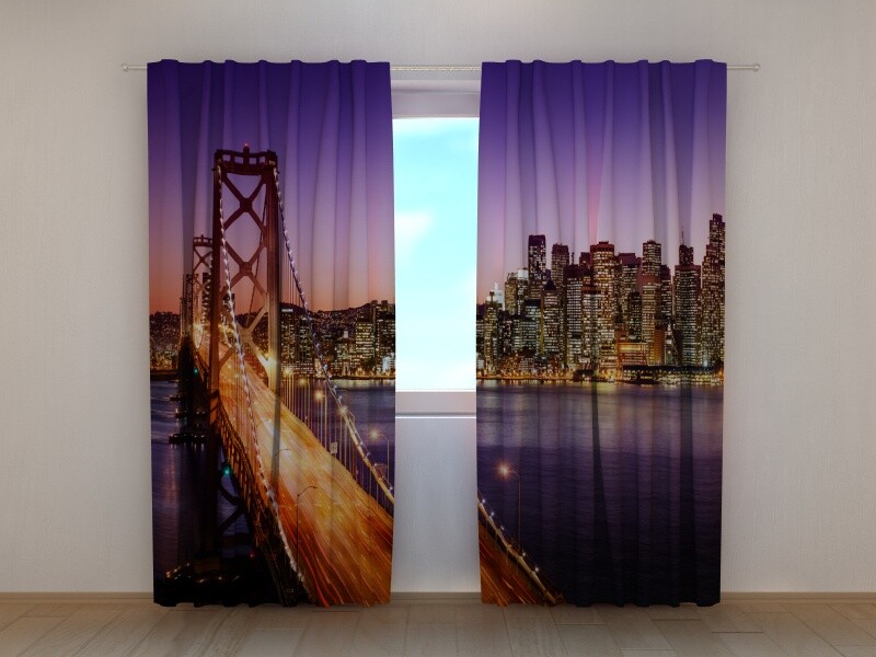 3D Photo Curtain Printed San Francisco Night city image Wellmira Made to Measure