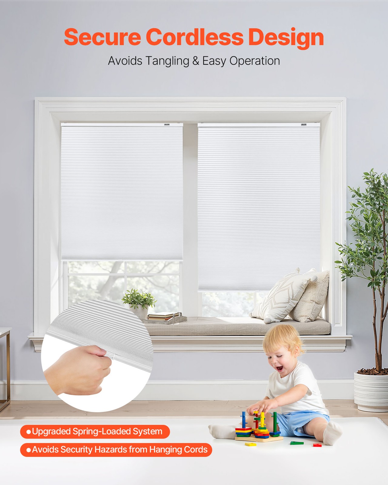 VEVOR Cellular Shades Light Filtering Cordless Cellular Blinds Blackout Privacy