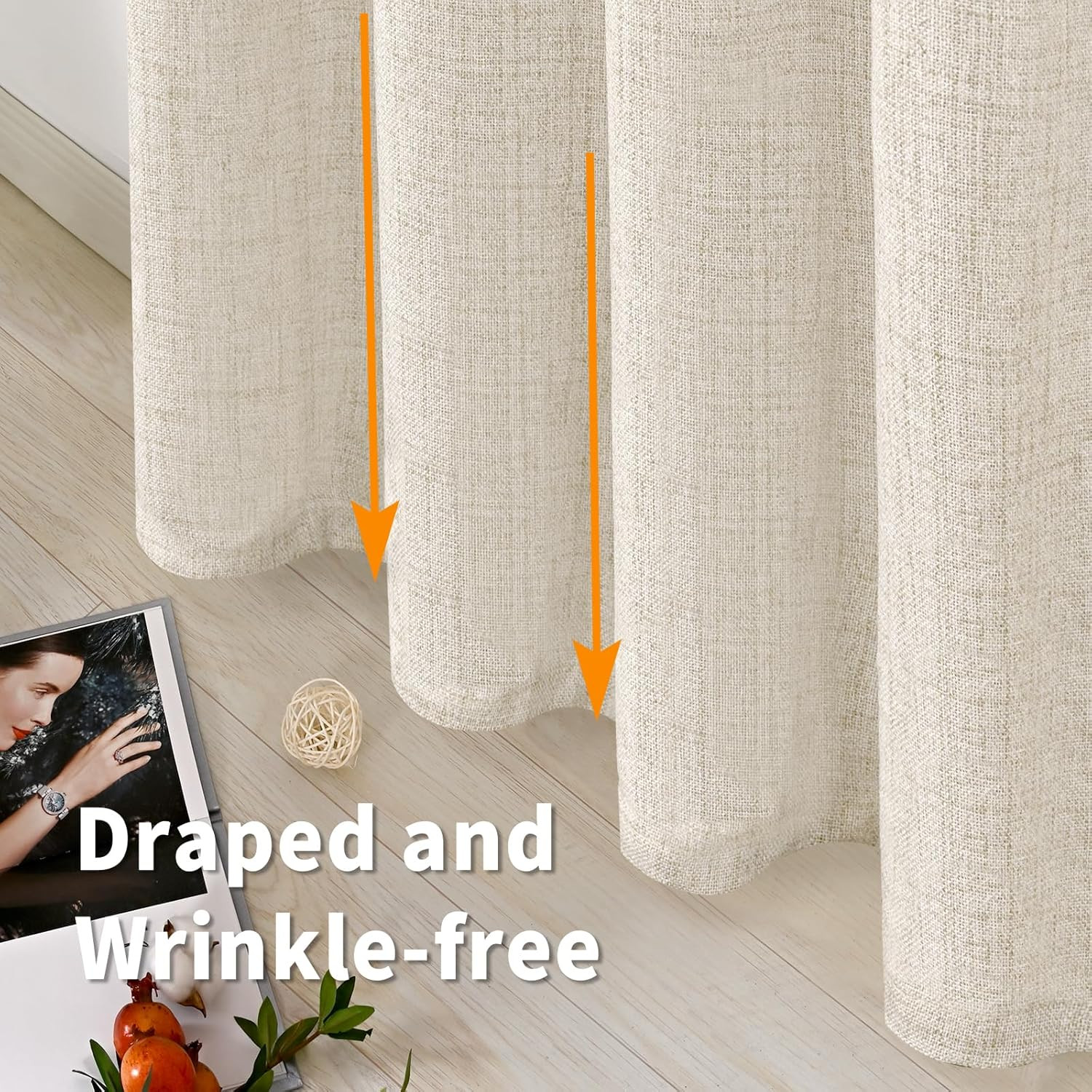 96 Inches Long Linen Semi Sheer Curtains for Living Room 2 Panel Set, Light Filt