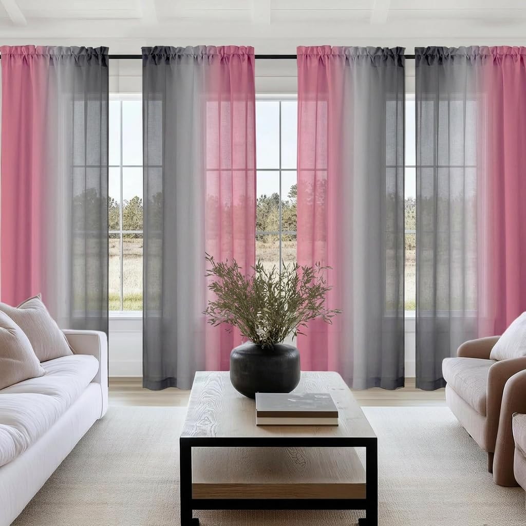 Goldlawn Pink Curtains Pink And Grey Cute Abstract Ombre Light Filtering