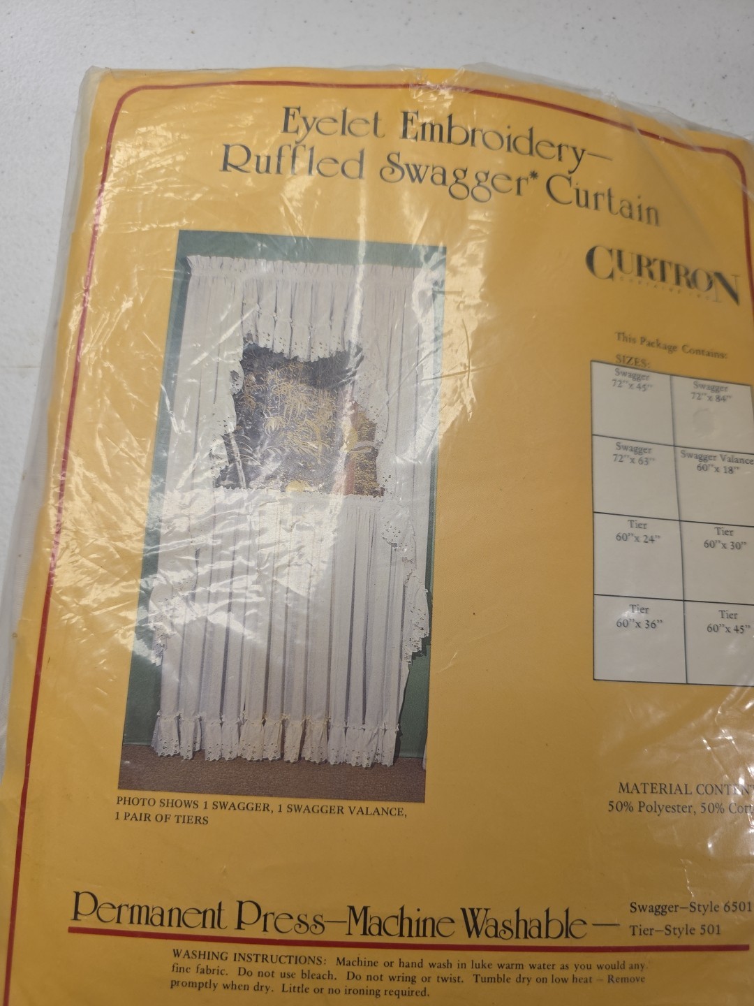 Curtron Eyelet Embroidery Ruffled Swagger Curtain 72″x84″ White