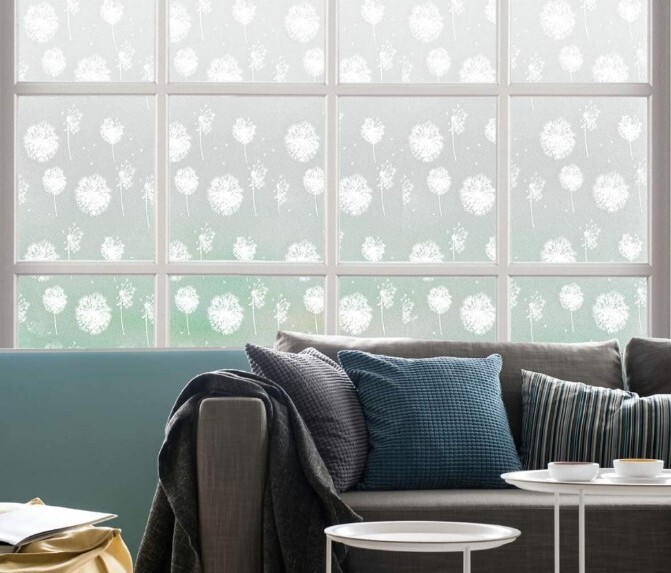 Privacy Window Film ~ Window Sticker ~ 17.7″ x 78.7″ ~ FROSTED GLASS DANDELIONS