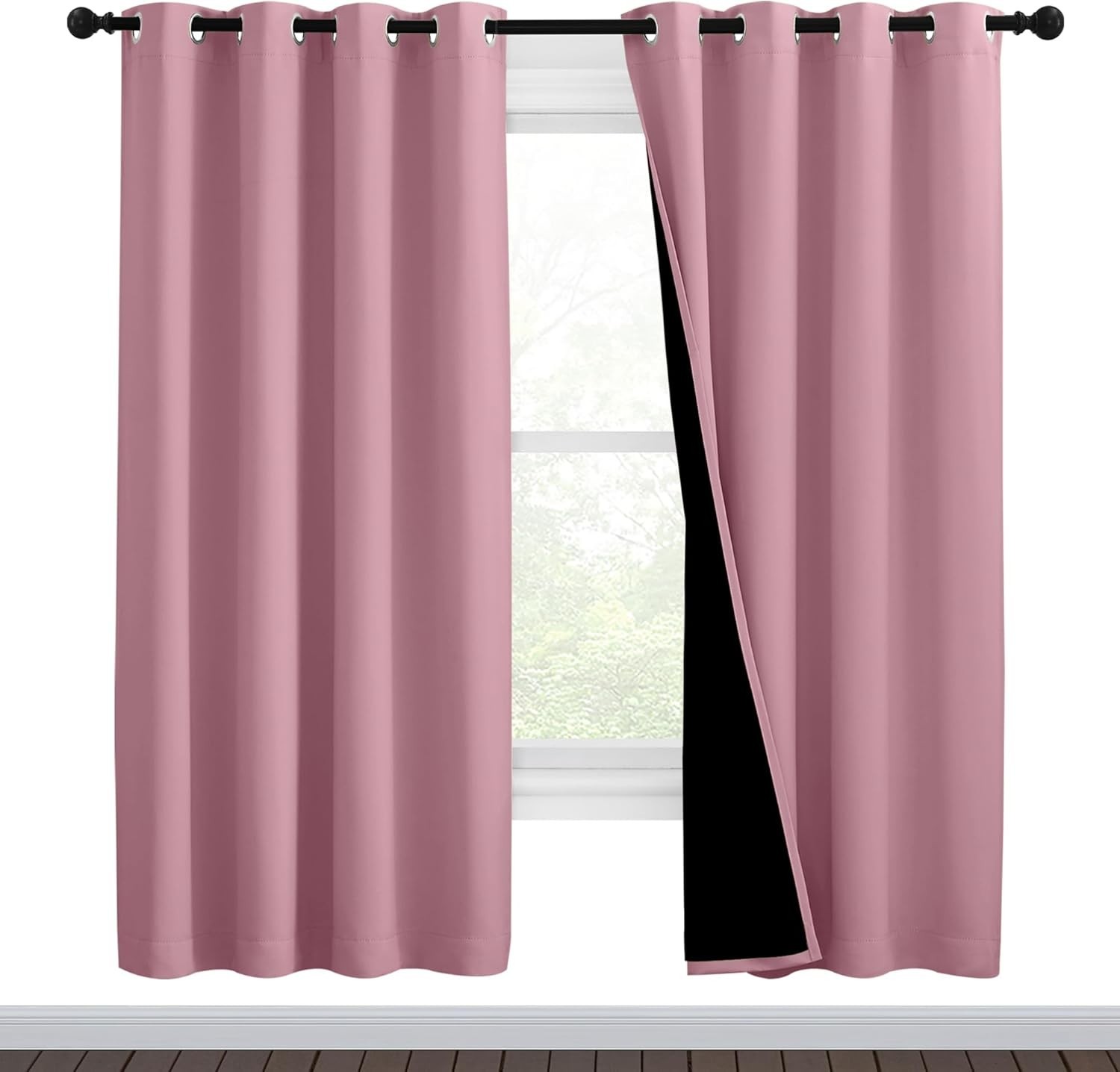 Crystal Pink Full Shade Curtain Panels, Pair of Thermal Insulated & Energy Ef…