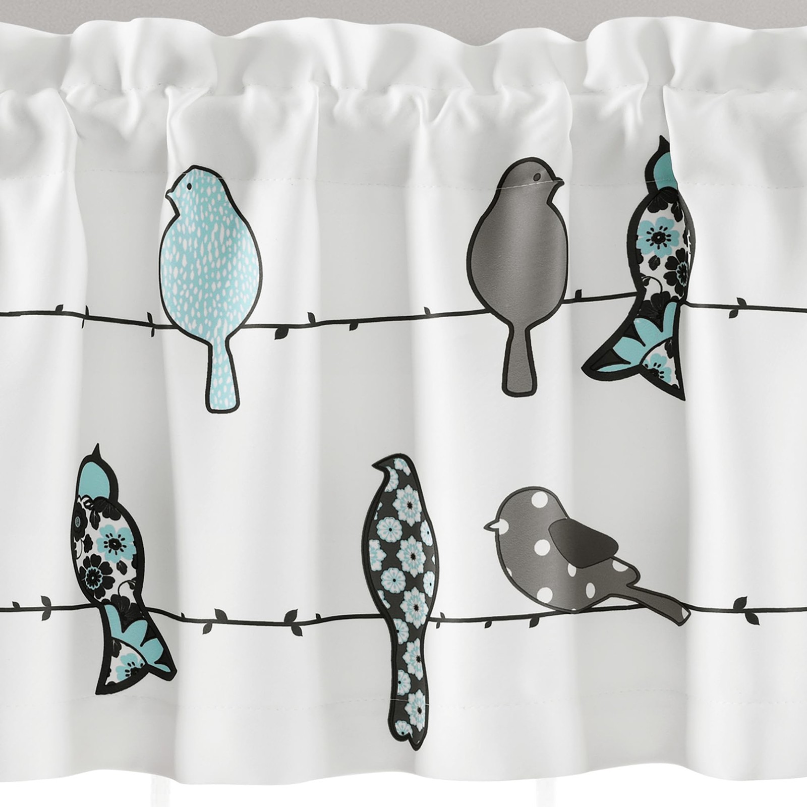 Light Filtering Bird Valance Curtain 52″ W x 18″ L – Blue Gray Floral Decor