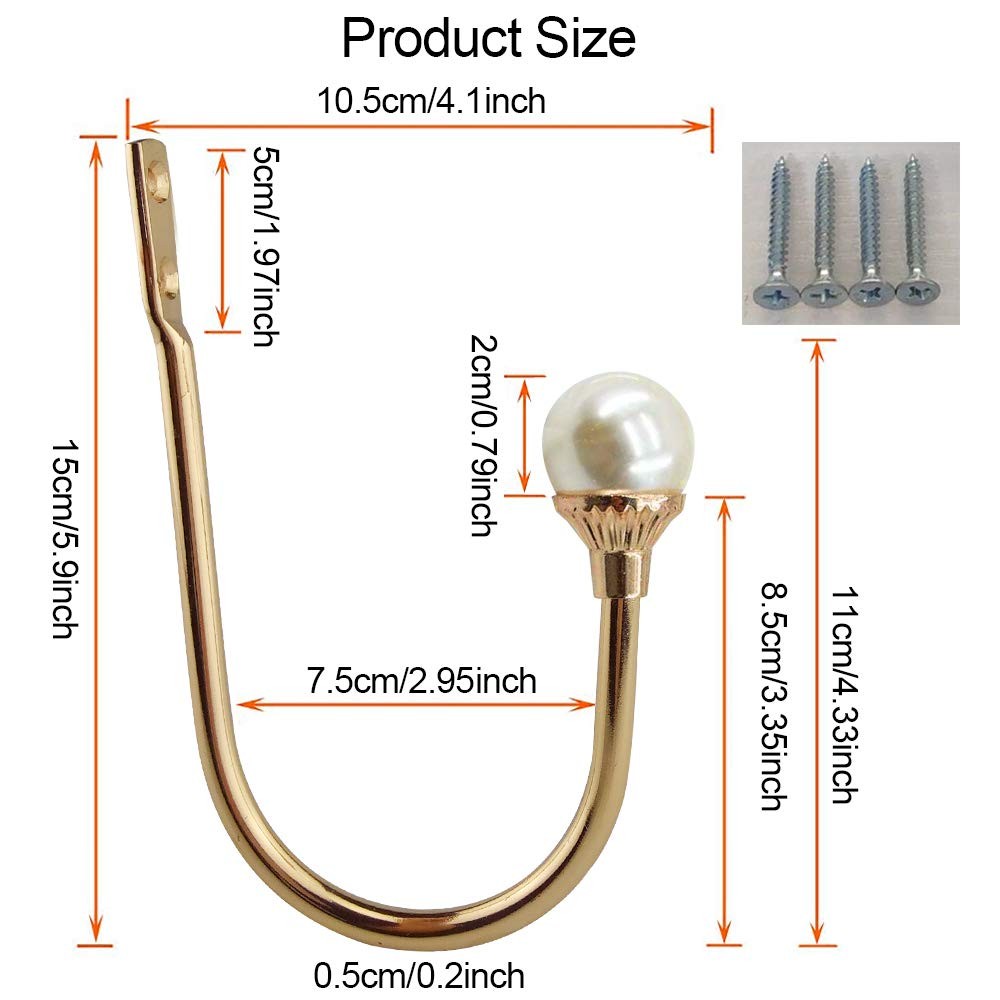 2 Pack Curtain Holdbacks Wall Mounted Curtain Tiebacks Hooks Plastic Pearl U …