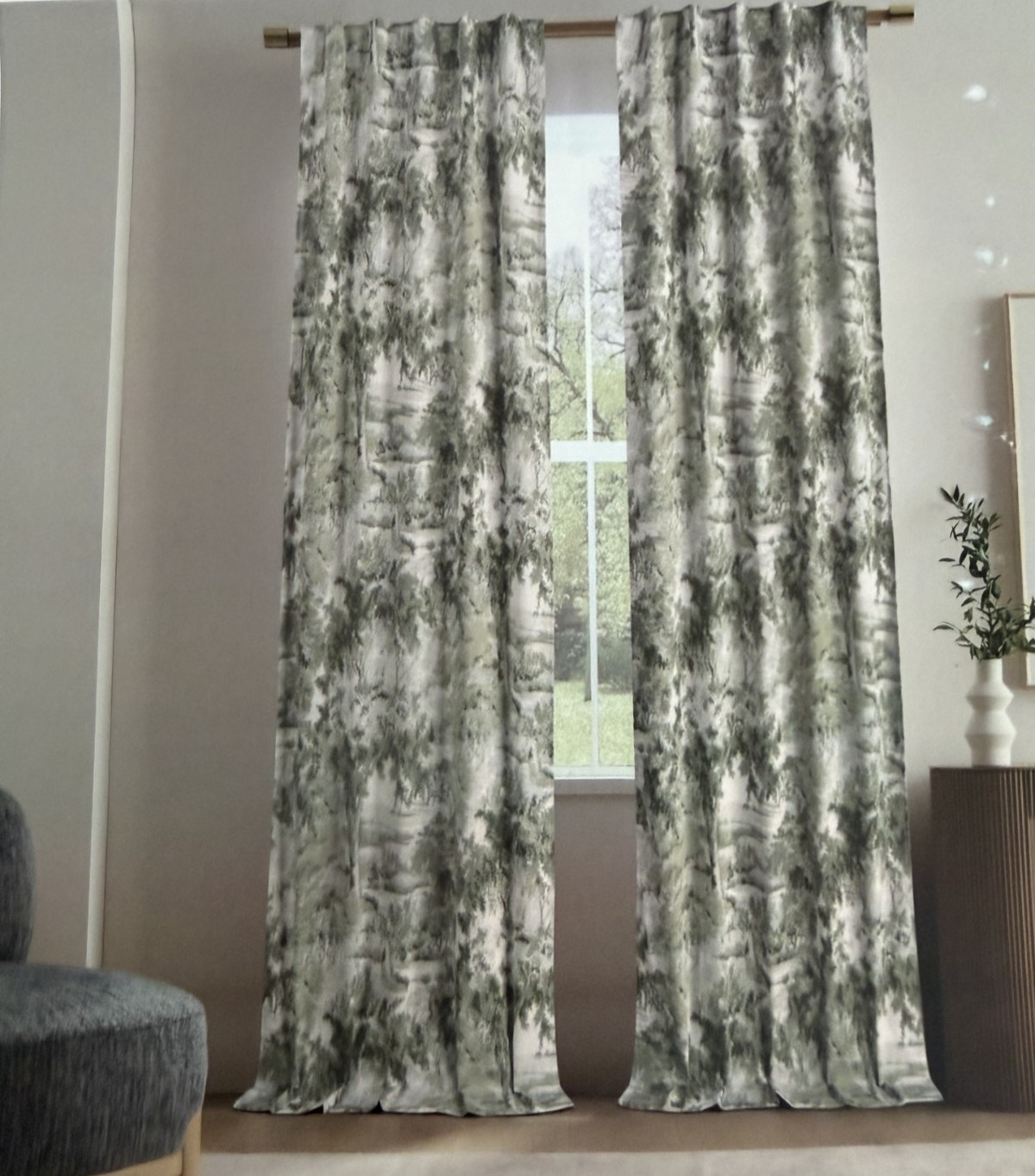 New The Pure Collection Jardin Toile Tree Tapestry Drapes 37′ x 96″ Set of 4