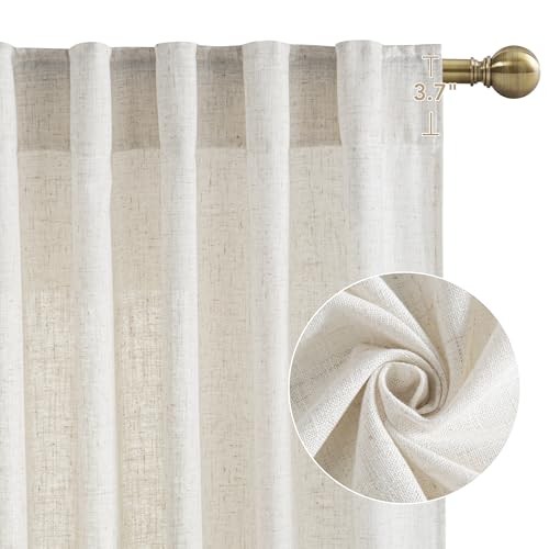 Curtains 96 inch Long 2 Panels Set, 55″ Wide 55″W x 96″L (Pack of 2) Linen
