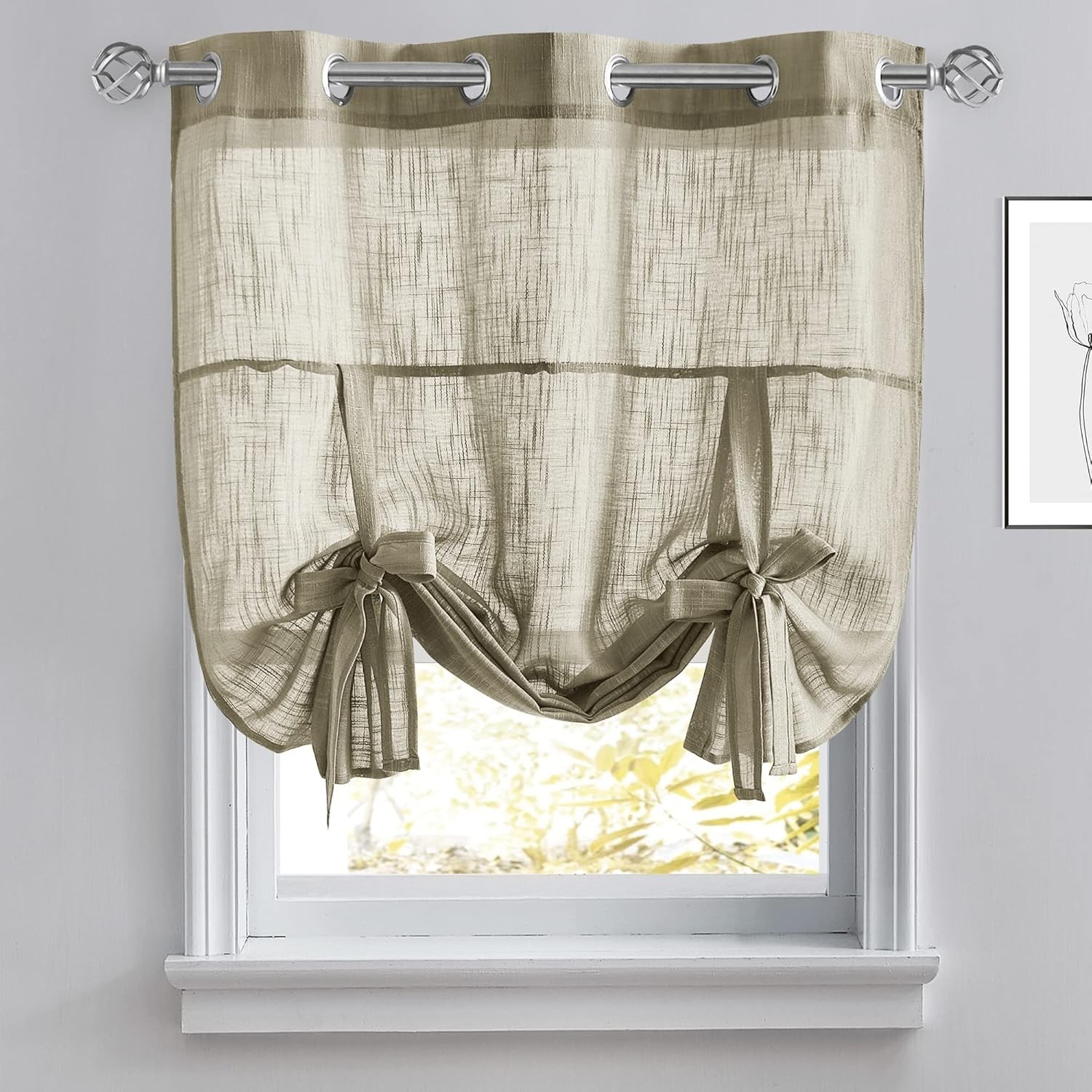 Kitchen Window Curtains – Short Curtains for Small Window Tie Up Shade Linen …