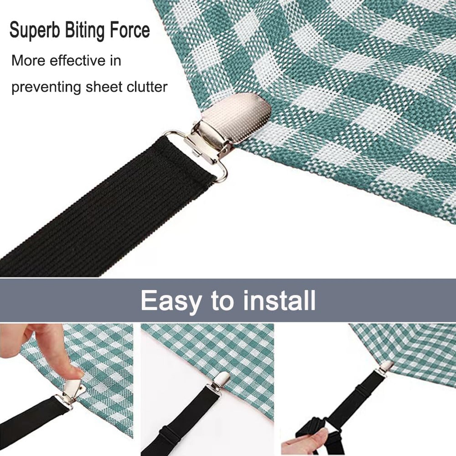 Bed Sheet Holder Straps,4 PCS Adjustable Elastic Fasteners with Metal Clips, …