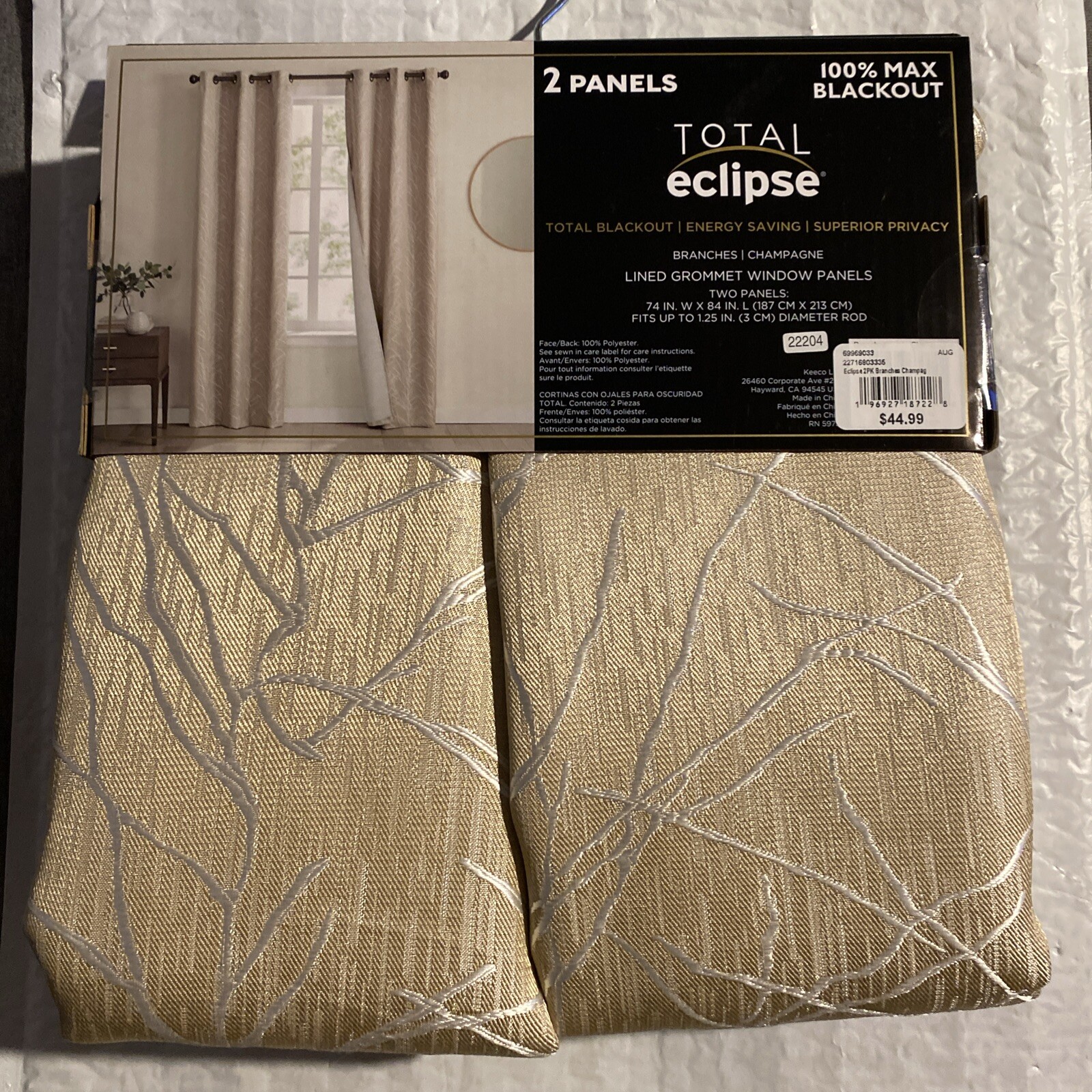 Total Eclipse 100% Max Blackout Branches/Champagne Lines Grommet Window Panels