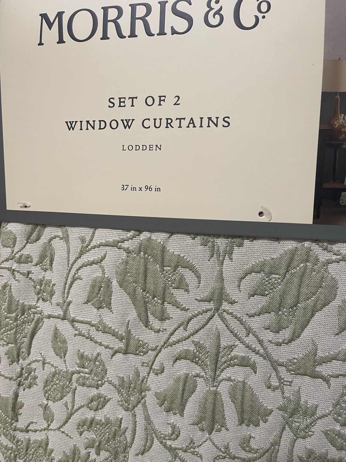 WILLIAM MORRIS Co Sage Green Floral Lodden Textured Curtains (2 x 37 x 96″)