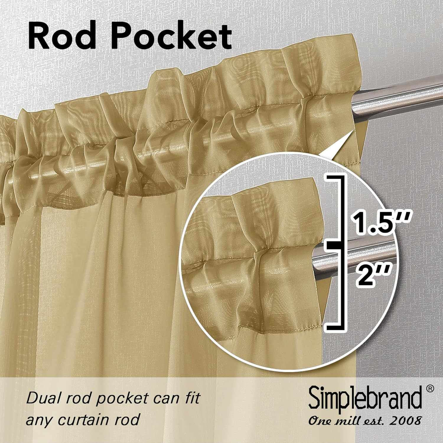 Short Sheer Curtains 45 Inch Length for Small 42″W X 45″L (Pack of 2) Gold