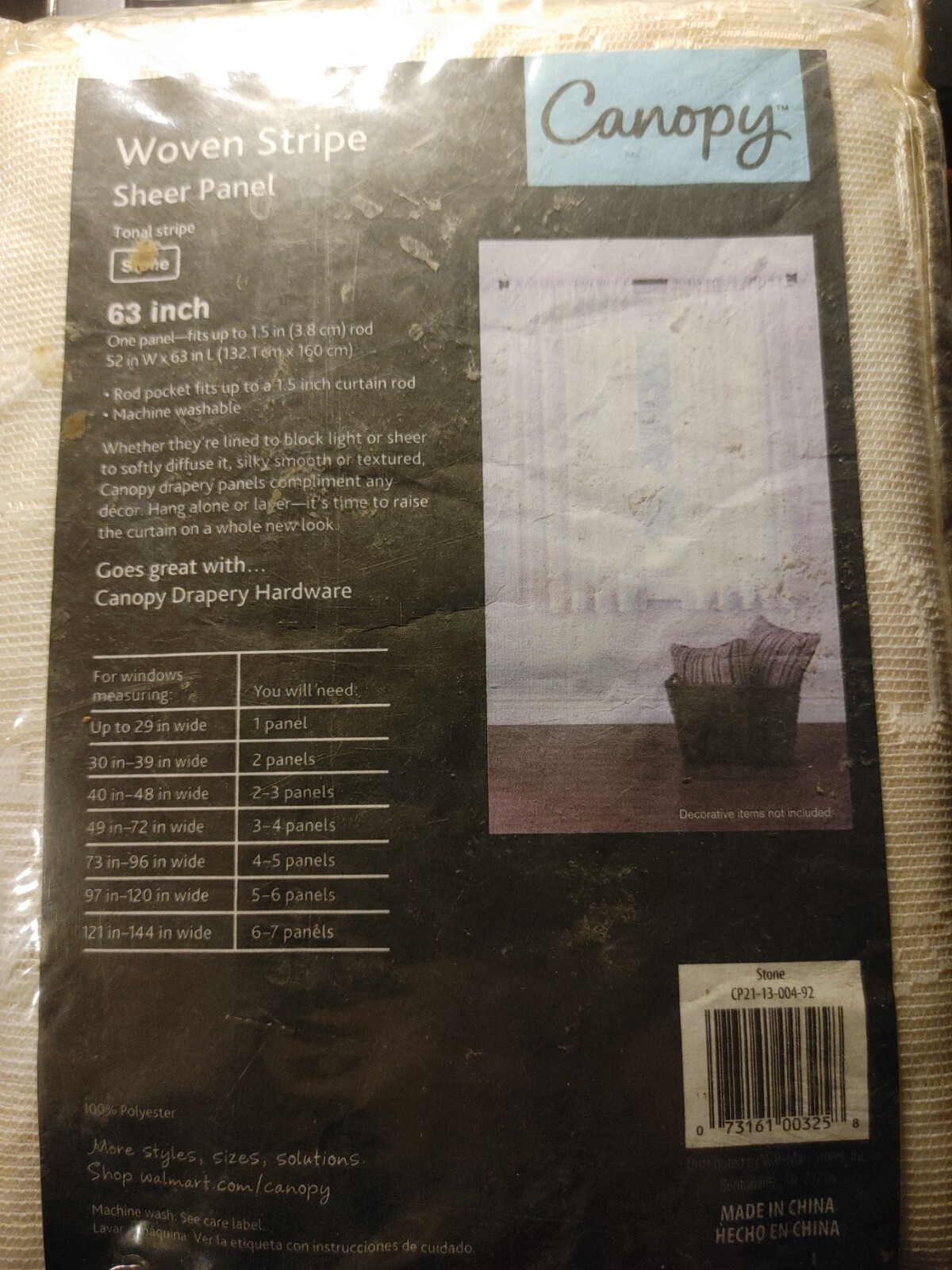 Canopy Woven Stripe Sheer Panel Stone 63 inch T5